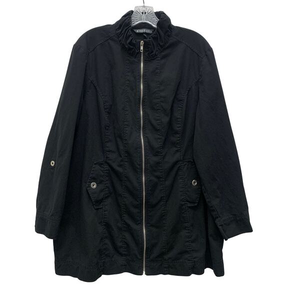 Baccini Womens 2X Black Full Zip Chrome Hardward Long Roll Up Sleeve Jacket - Picture 1 of 5